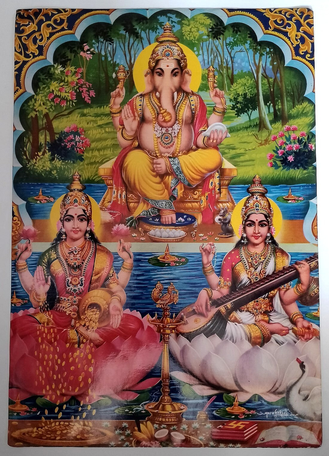 AOP India Hinduism poster GANESH LAXMI SARASWATI 32x46cm R