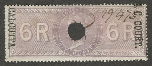 AOP India 1868-69 S C COURT CALCUTTA ovpt on SPECIAL ADHESIVE 6R used. Bft 57