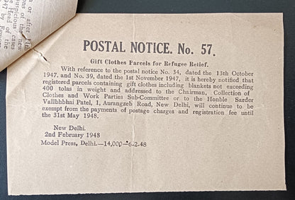 India POSTAL NOTICE No. 57 2nd February 1948 Multiple Topics + CIRCULAR No. 59