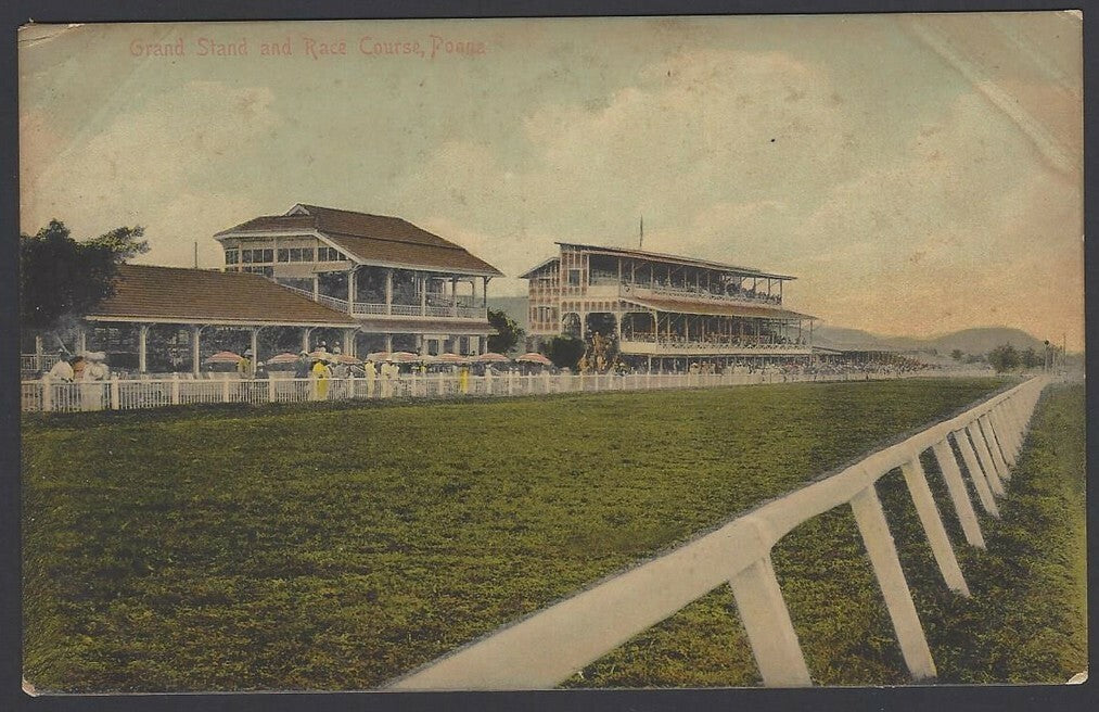 India Poona vintage tinted postcard Grand Stand & Race Course