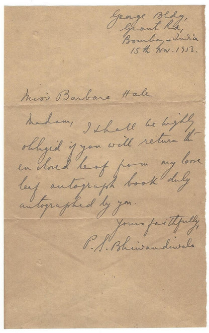 USA 1953 cover & letter to Barbara Hale from India various UNCLAIMED cachets