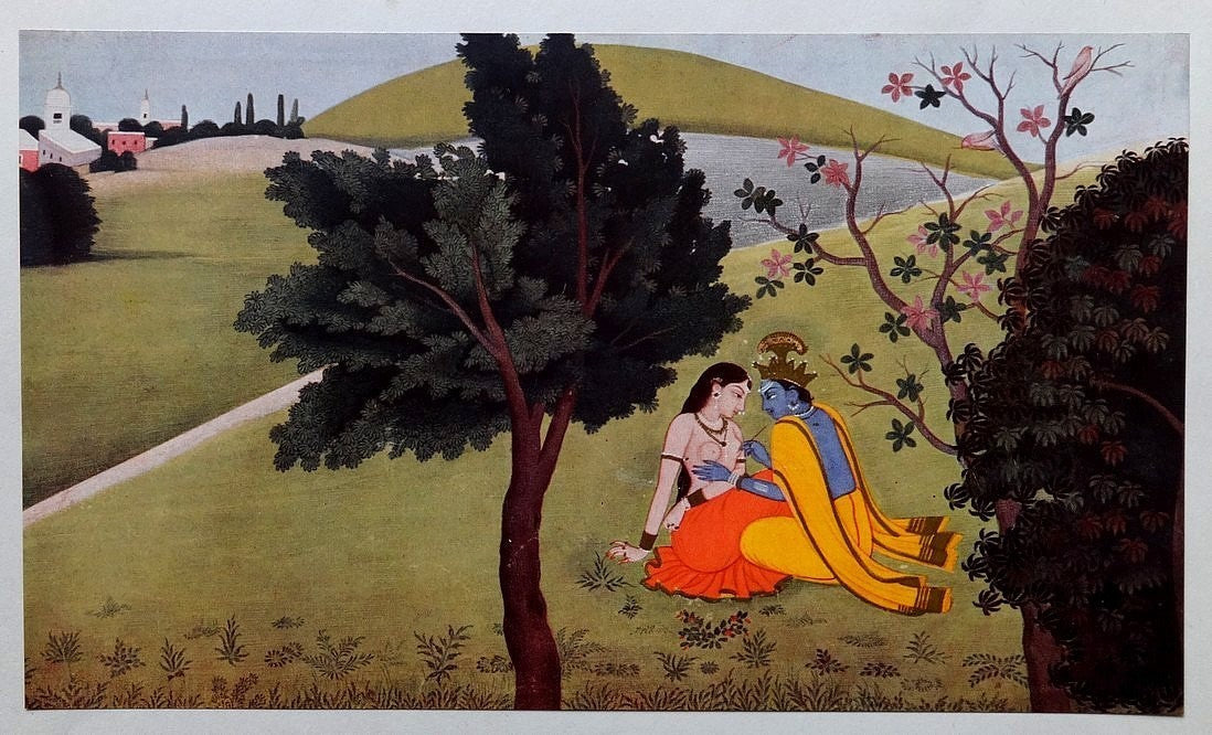 India vintage print Basholi painting Krishna painting Radha’s breasts Ӝ