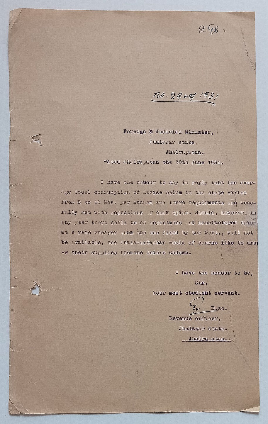 AOP India Official correspondence - OPIUM & OTHER DANGEROUS DRUG 1931
