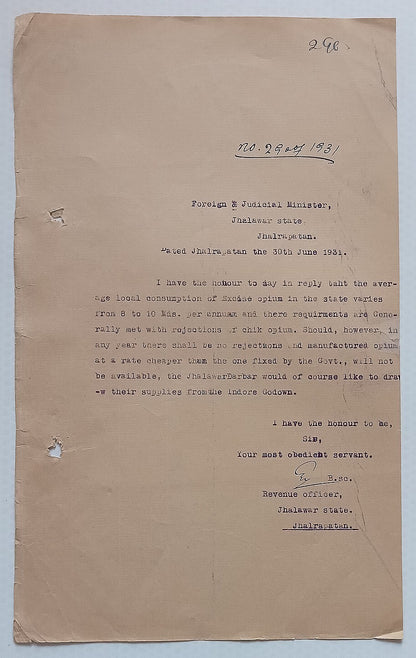 AOP India Official correspondence - OPIUM & OTHER DANGEROUS DRUG 1931