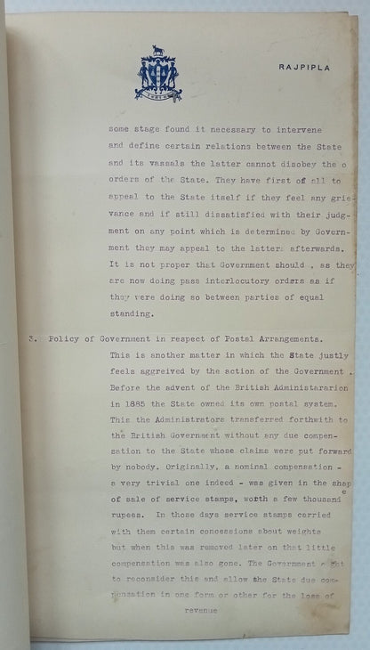 RAJPIPLA STATE crested letter (4 sheets) India