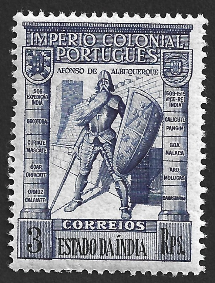 AOP Portuguese India #452 1938 3Rp blue MNH