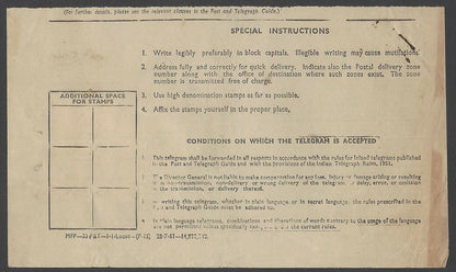 India 1969 Telegram with np Series stamps – a late use of postage stamps