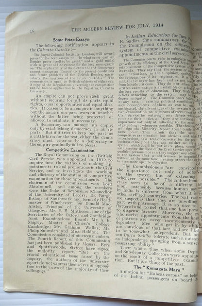 India THE MODERN REVIEW July 1914 Gandhi South Africa Commission 112pgs