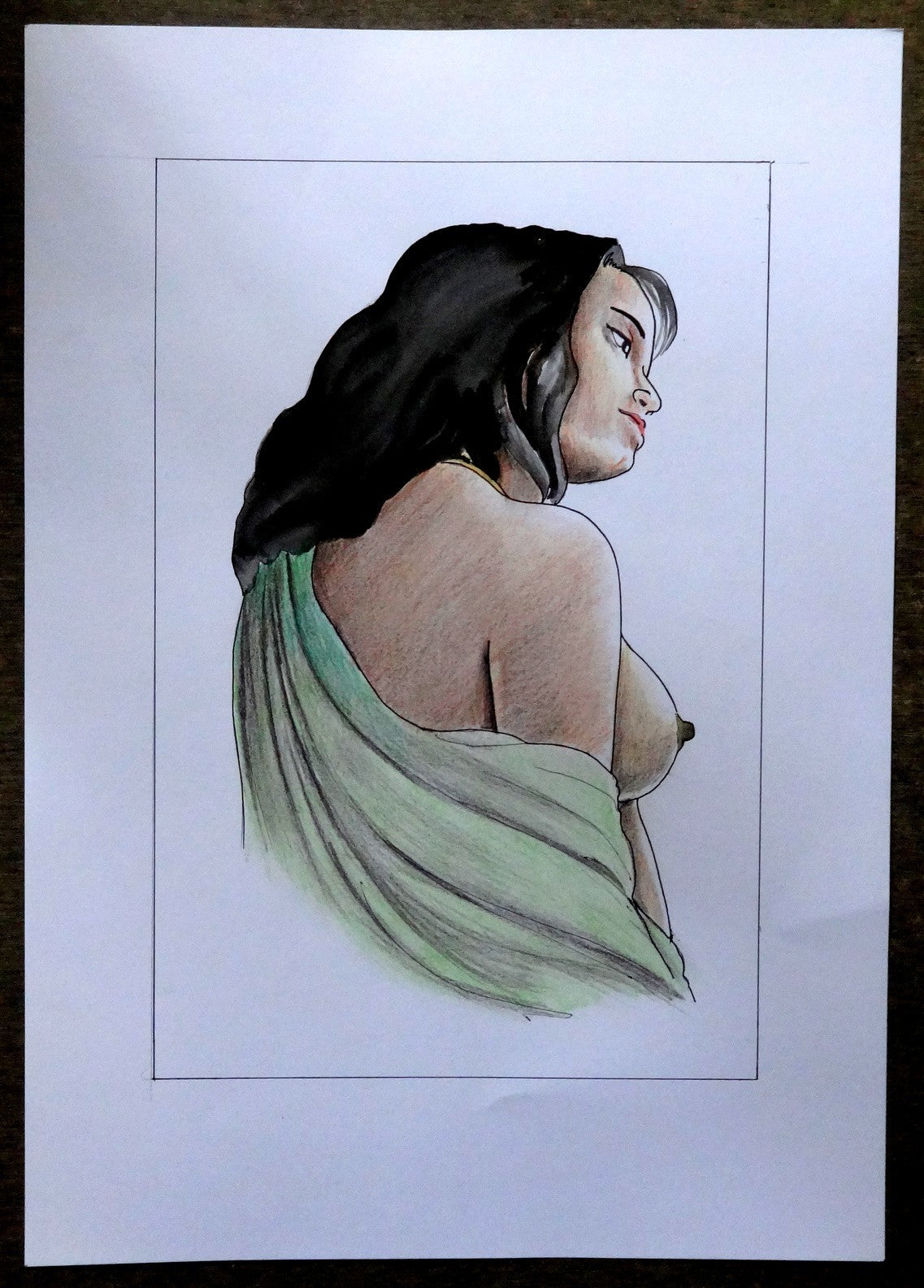 Nude Indian Beauty watercolours, crayons & ink on card 11.5” x 17.5”