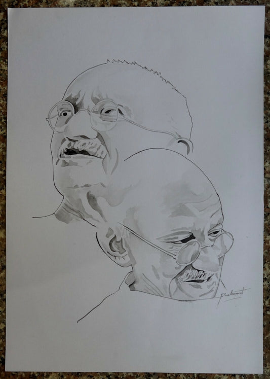 India Mahatma Gandhi watercolor & ink on card 11.5” x 16.5”