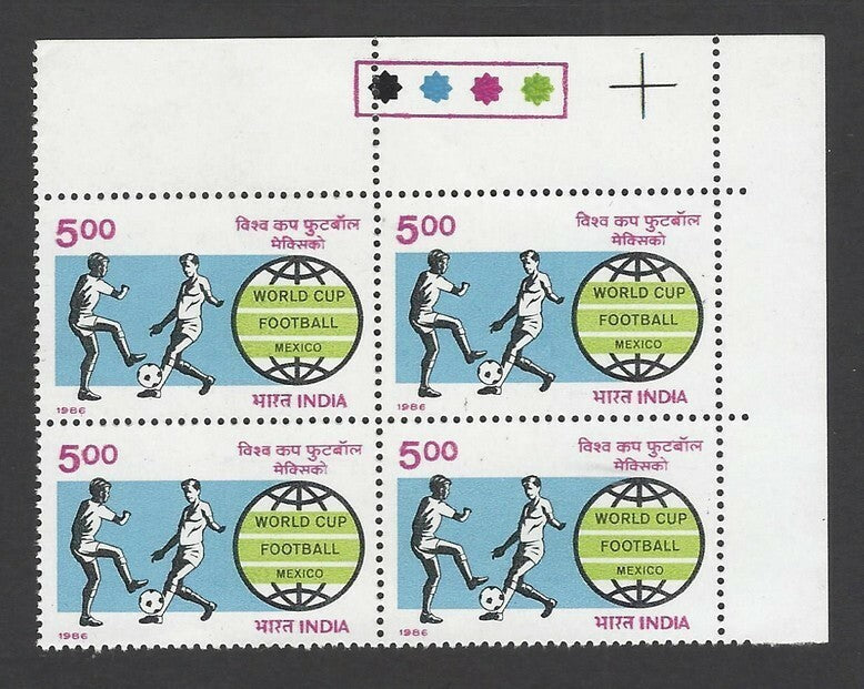 India 1986 Football World Cup Mexico TL block of 4 MNH