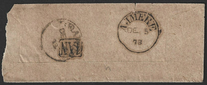 India 1873 stampless cover with boxed "1AN", etc