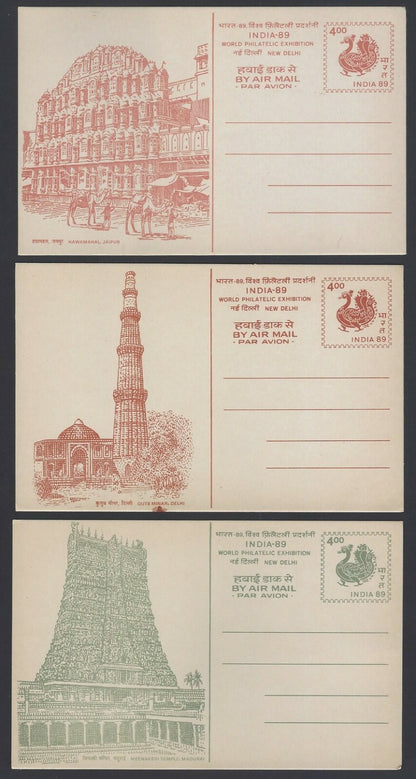 India 1989 INDIA-89 set of 7 pictorial Airmail postal cards
