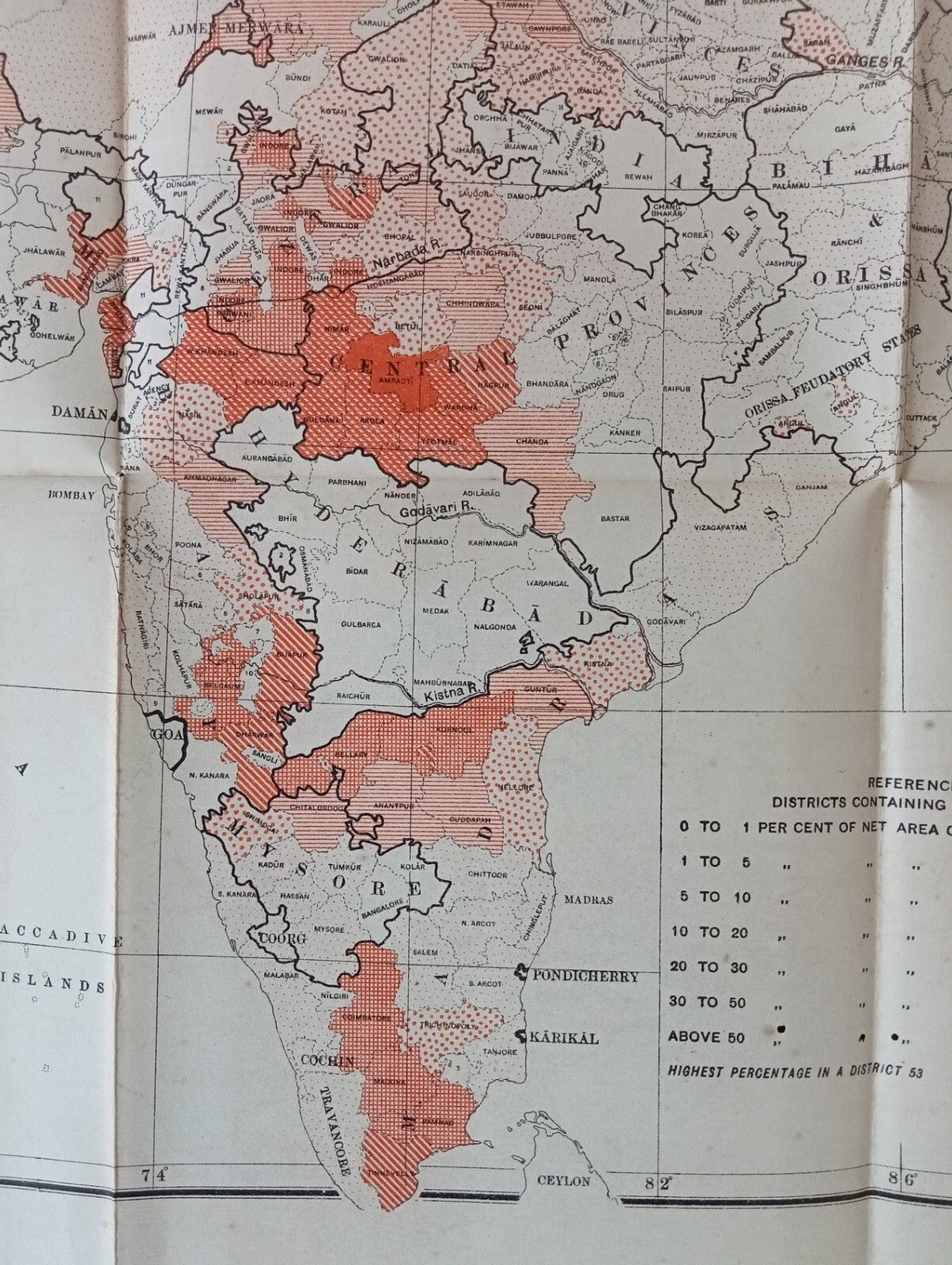 (AOP) Vintage Survey of India COTTON MAP OF INDIA 16" x 18"