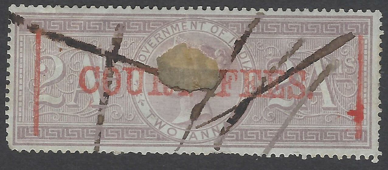 AOP India QV 1870 COURT FEES red ovpt on 1866 SPECIAL ADHESIVE 2a Bft 166