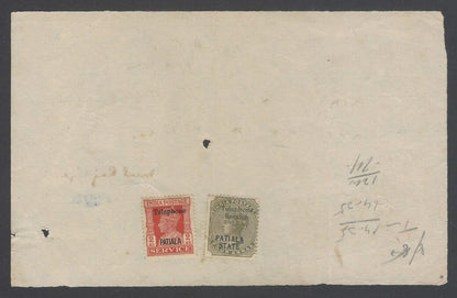 AOP India Patala State QV & KGVI TELEPHONE STAMPS on telegraph receipt