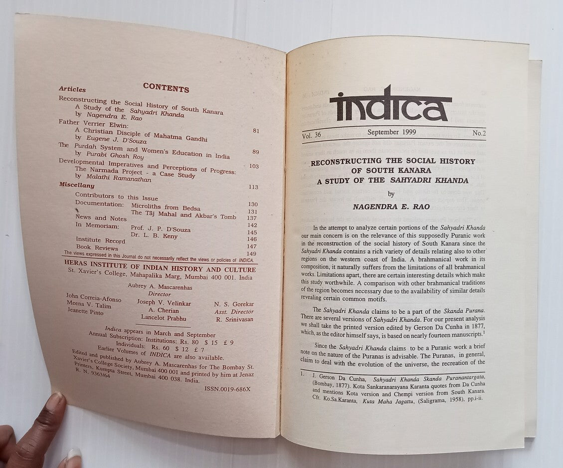 AOP India Indica Heras Institute of Indian History & Culture Journal 1999