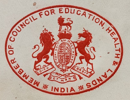 India 1930 crested letter MEMBR OF COUNCIL FOR EDUCATION, HEALTH & LANDS