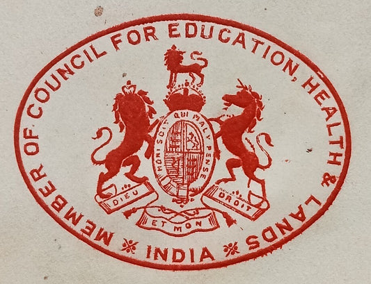 India 1930 crested letter MEMBR OF COUNCIL FOR EDUCATION, HEALTH & LANDS