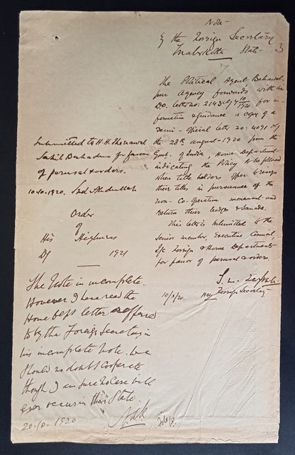 India 1922 Official correspodence about the Non Cooperation Movement