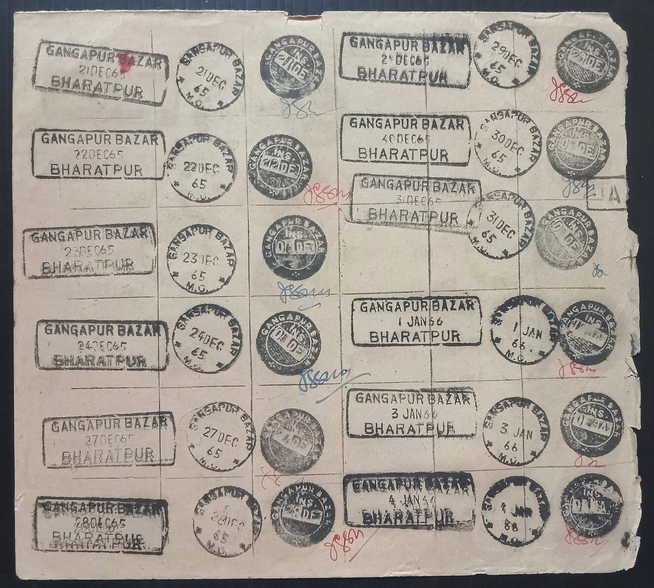 India 1957-68 Post Office daily postmark proof impression sheets (18)