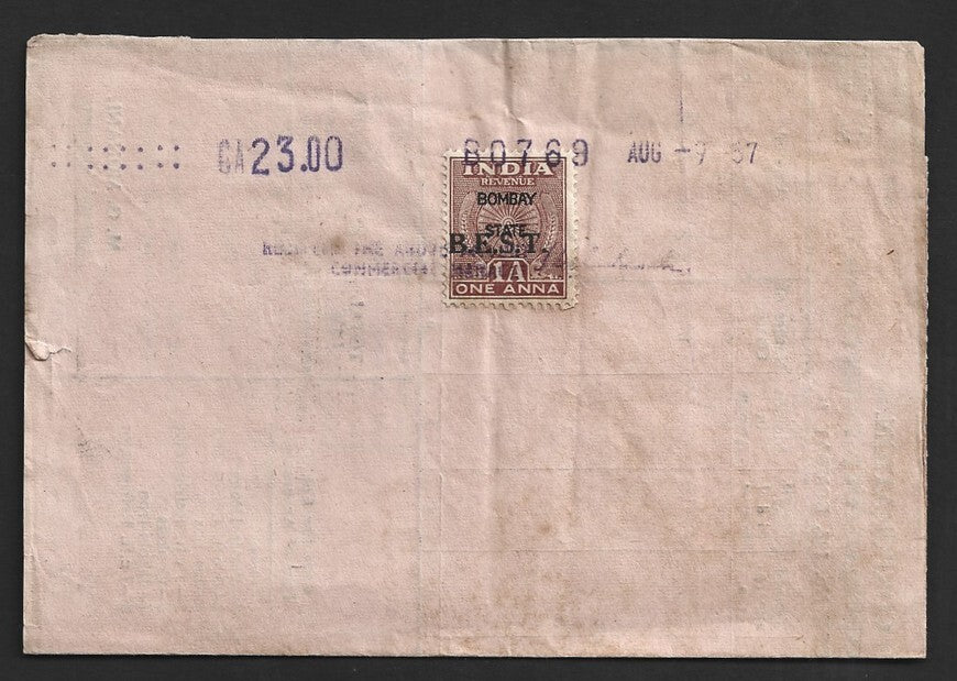 India 1957 letter with BES&T Bombay meter & BES&T ovpt. revenue stamp