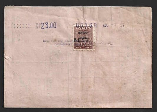 India 1957 letter with BES&T Bombay meter & BES&T ovpt. revenue stamp