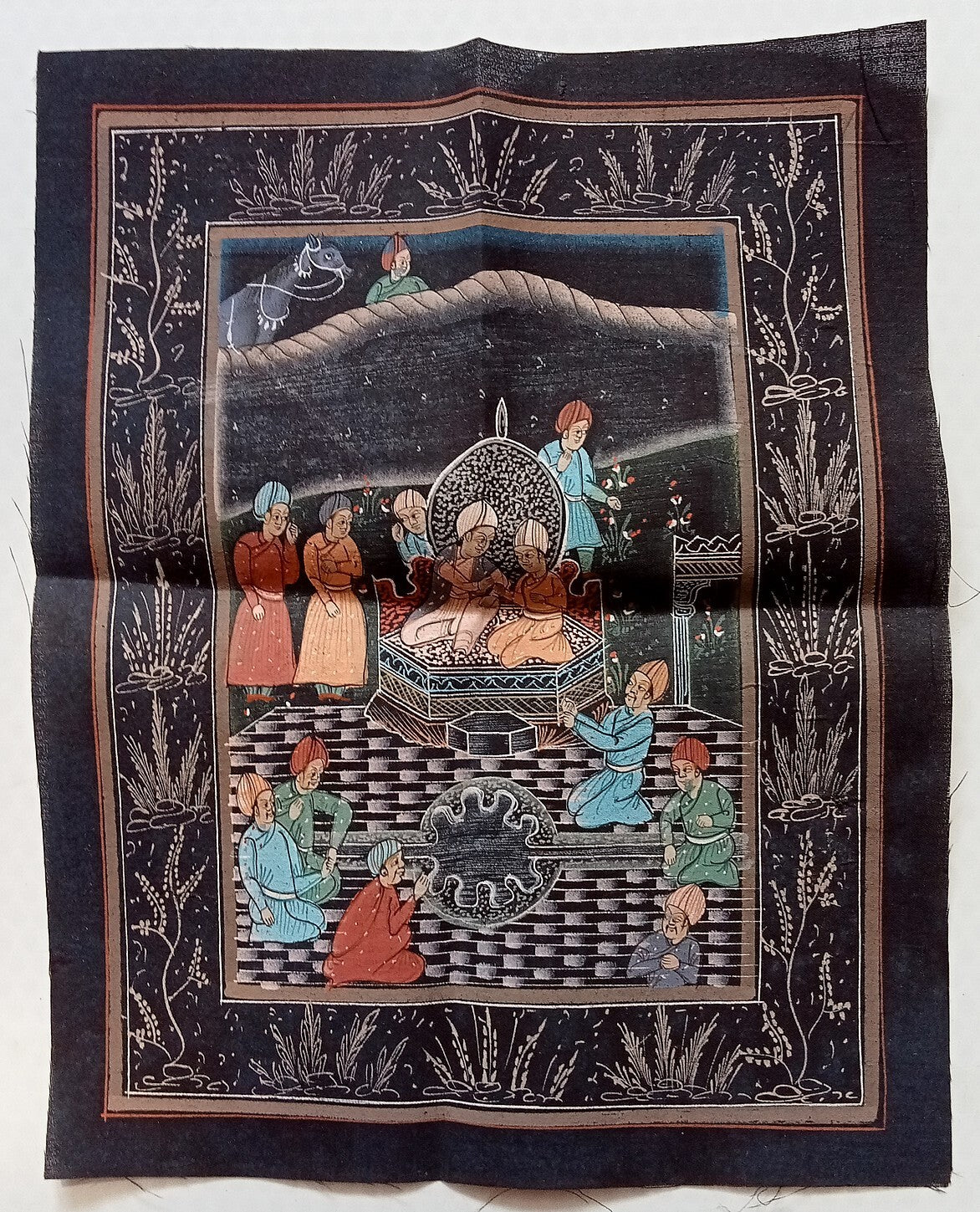 India vintage hand painting on cloth MUGHAL PAINTING 7 x 9 inches
