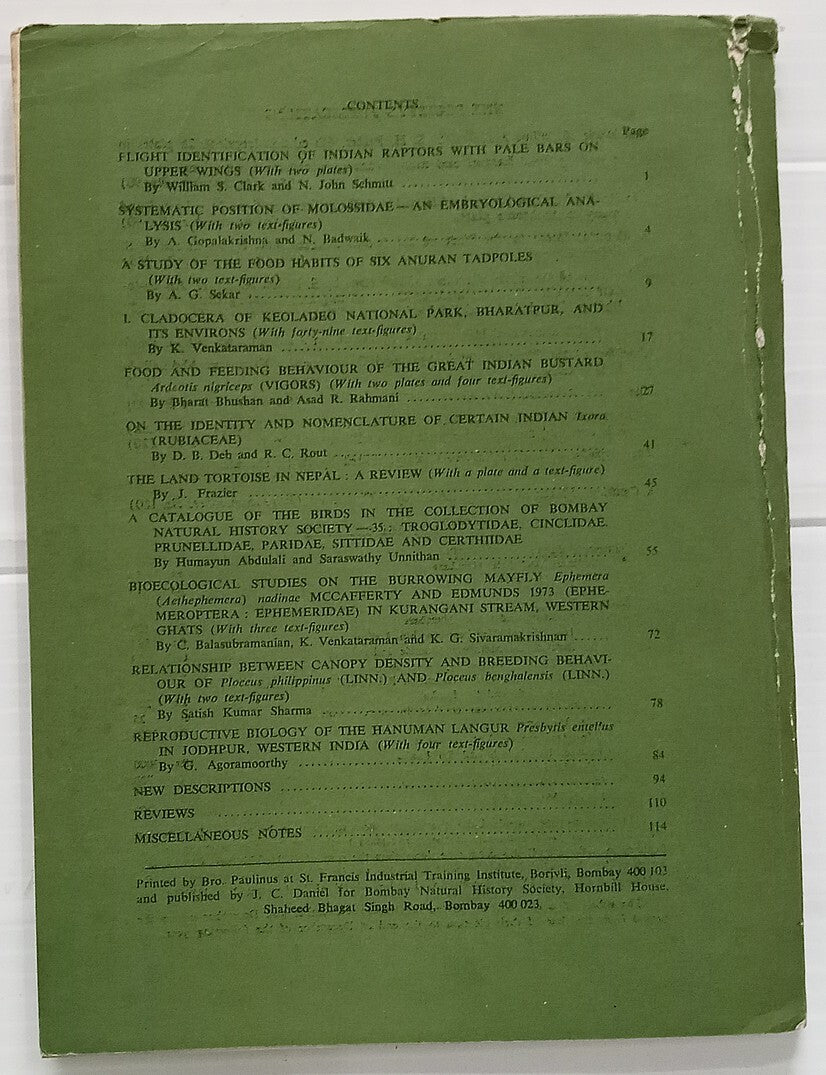 AOP India JOURNAL OF THE BOMBAY NATURAL HISTORY SOCIETY April 1992