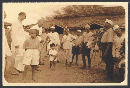 AOP India full back pictorial 50p Gandhi postal card GANDHI village scene