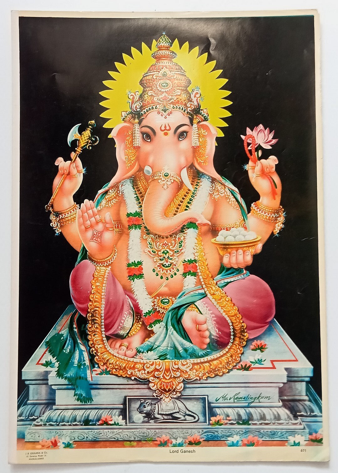 India vintage large poster LORD GANESH 14"x20" inches by J B Khanna R