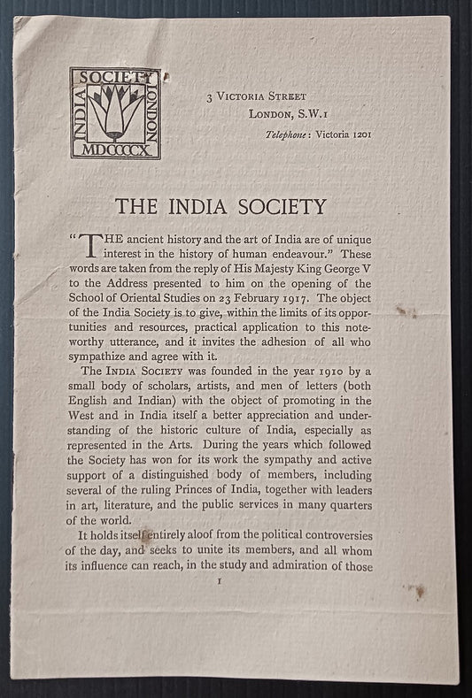 THE INDIA SOCIETY 1922 brochure