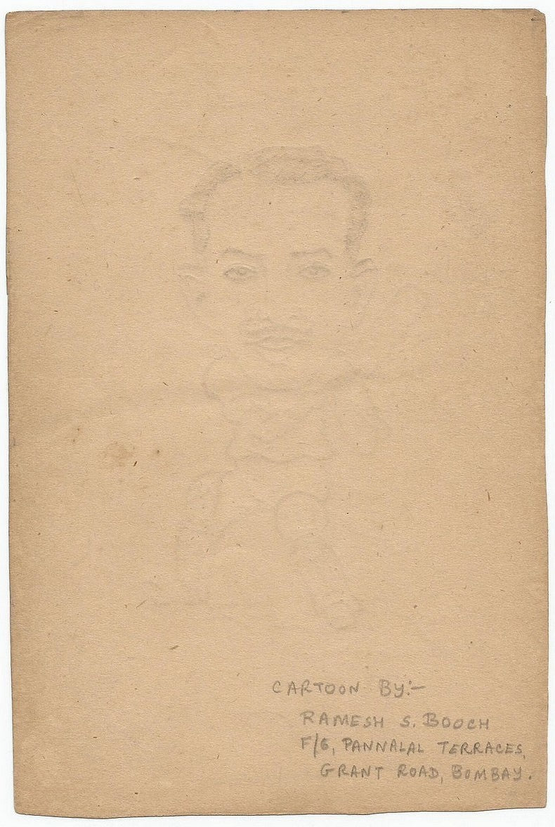Cricket India 1946 England tour Rusi Modi pen sketch by cartoonist R Booch Ӝ