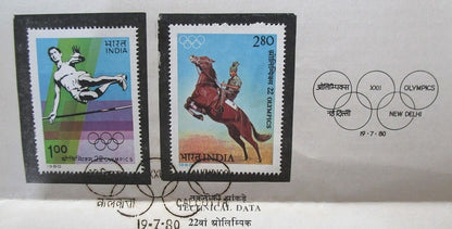 India 1980 XXII Olympics set of 2 on used brochure