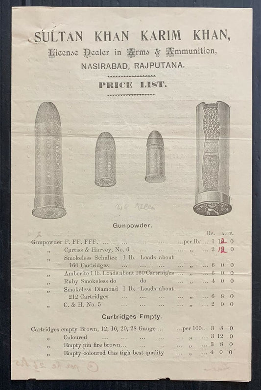 AOPIMT India 19th Century Illustrated price list Arms & Ammunition 