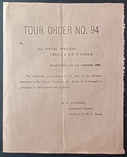 India 1920 TOUR NO. 94 leaflet Duke of Cannaught Visit