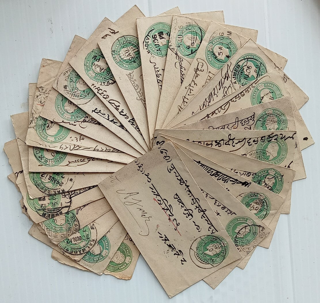 India KEdVII 1/2a green envelopes x 100 selected for condition WHOLESALE