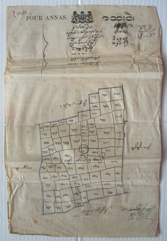 India QV 4a Tracing Sheet (stamp paper) used Burma 1902