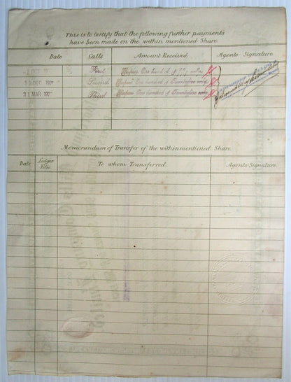 India Kastoorchund Mills Company Ltd. 1921 share certificate