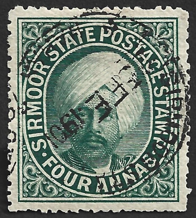 AOP India SIRMOOR STATE 1899 4a deep blue used. SG 31 £30