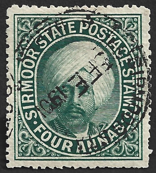 AOP India SIRMOOR STATE 1899 4a deep blue used. SG 31 £30