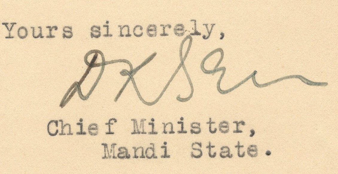 India 1934 crested letter MANDI STATE signed Chief Minister