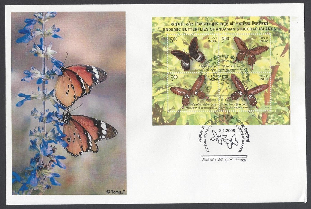 India 2008 Endemic Butterflies of Andaman & Nicobar Islands MS First Day cover
