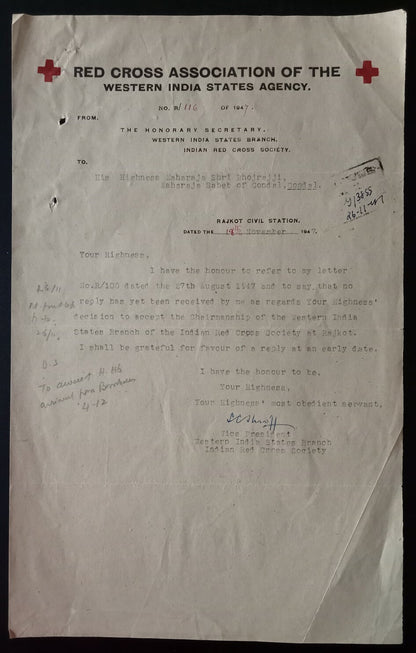 AOP India 1947 Red Cross Association of the Western India letterhead & corrresp