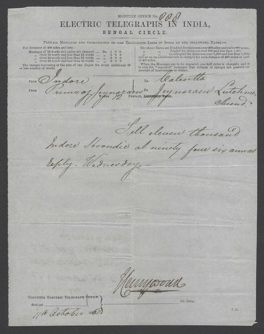 AOPIMT India 1860 Electric Telegram, Bengal Circle