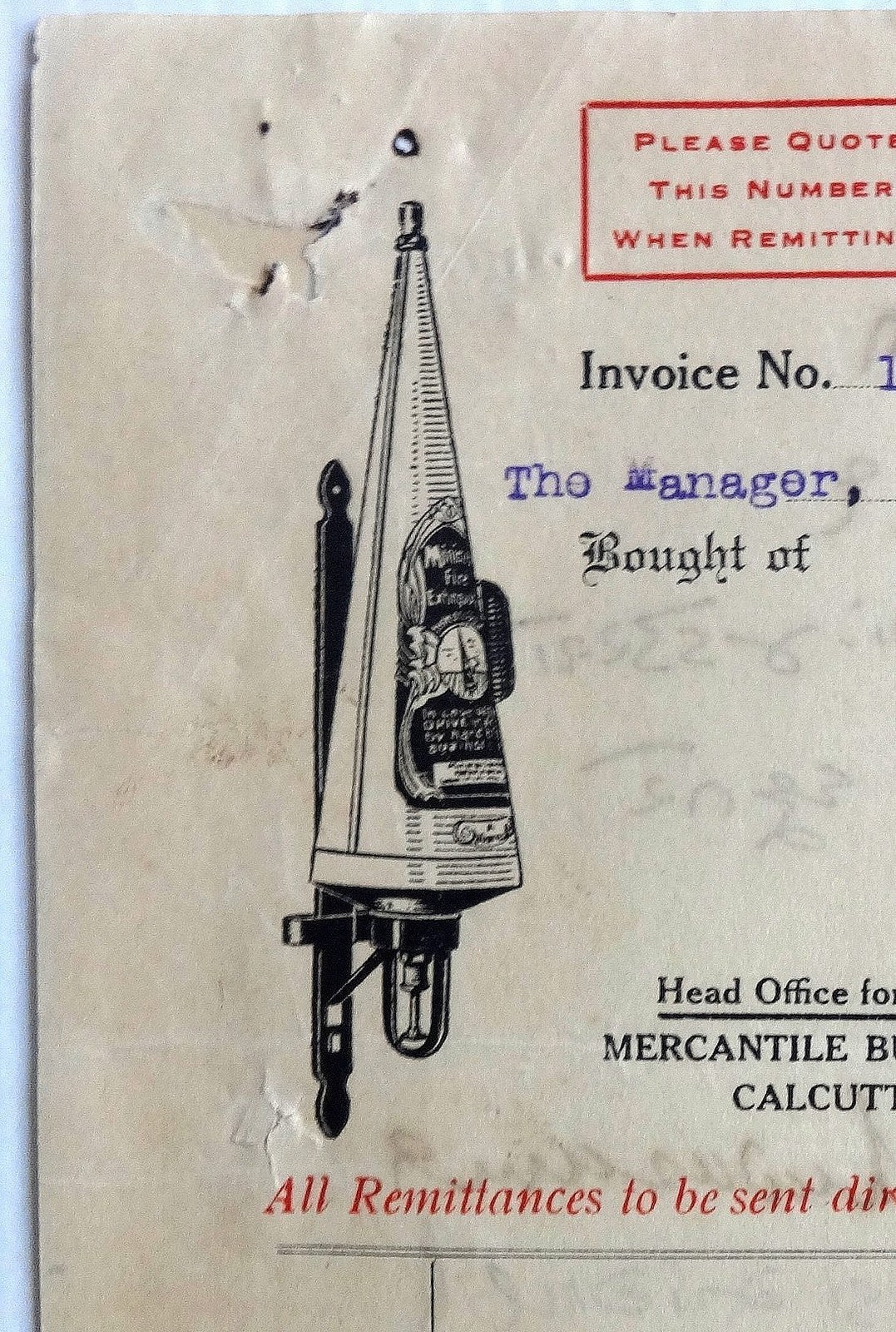 India Minimax Fine Extinguishers Kotda Sangani 1935 illustrated billhead