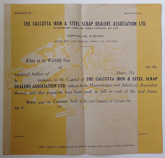 (AOP) India share certificate THE CALCUTTA IRON & STEEL SCRAP DEALER'S ASSOC