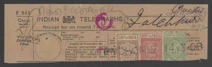 AOPIMT India 1908 telegraph receipt wi intalgio J hs 
