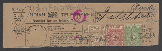 AOPIMT India 1908 telegraph receipt wi intalgio J hs 