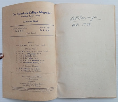 AOP India Sydenham College Magazine October 1949